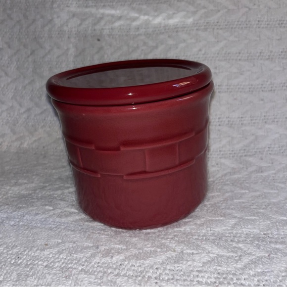 Longaberger Salt Crock Pottery Woven Traditions Canister With Lid / Coaster - Picture 2 of 9